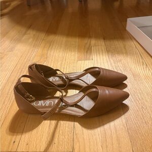 Calvin Klein Women's Cognac Ankle Strap Flats
